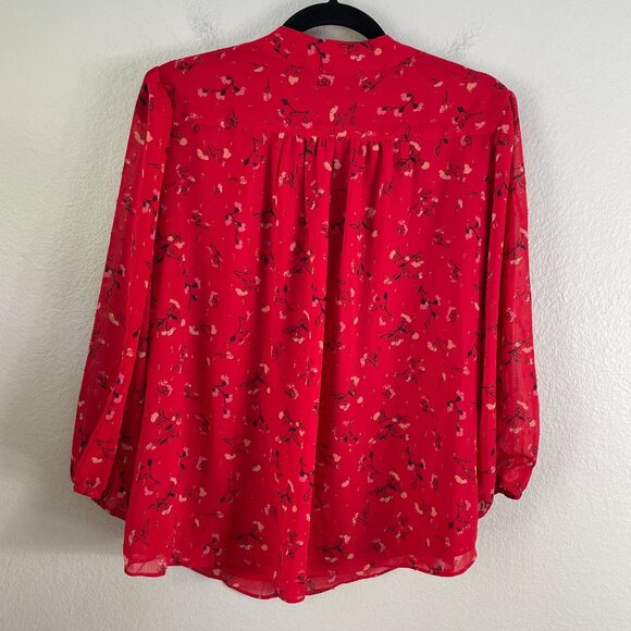 Joie Womens Large Red Floral Blouse Button Up 3/4 Sleeve Shirt Top - Picture 9 of 10